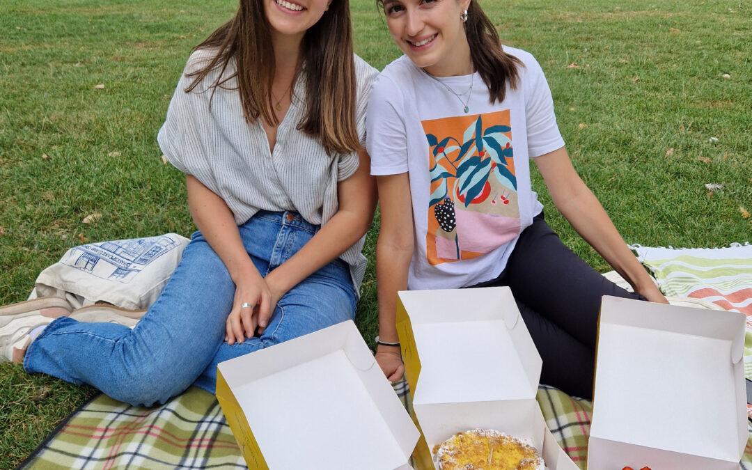 A photo of Maastricht Summer School students during a vlaai picnic in the park.